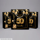 Aangepaste Naam 50ste Verjaardag Gift Bag Zwart Go Medium Cadeauzakje