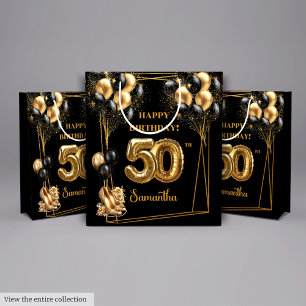 Aangepaste Naam 50ste Verjaardag Gift Bag Zwart Go Medium Cadeauzakje