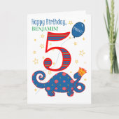 Aangepaste naam 5e verjaardag met Fun Dinosaur-kaa Kaart (Voorkant)