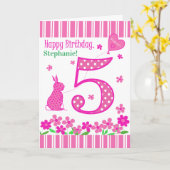 Aangepaste naam 5e verjaardag met roze bundelkaart kaart (Gele Bloem)