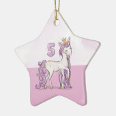 Aangepaste naam 5e verjaardag Roze paard met kroon Keramisch Ornament (Links)