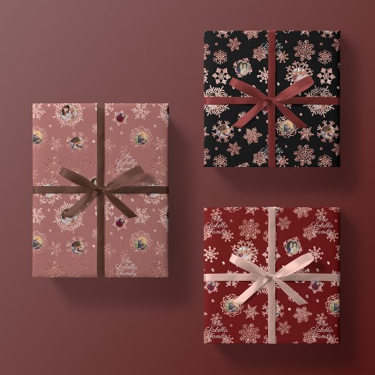 Aangepaste naam + 6 foto Roos Gouden Glitter Sneeu Inpakpapier Vel