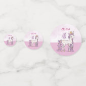 Aangepaste naam 6e verjaardag roze paard met kroon confetti (Voorkanten)