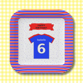 Aangepaste naam 6e verjaardagsfeest rood blauw vie papieren bordje