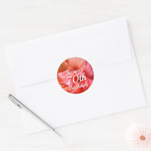 Aangepaste naam 70e Verjaardag Roze Sinaasappel Bl Ronde Sticker (Envelop)
