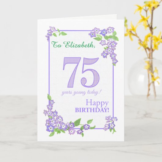 Aangepaste naam 75e verjaardag met Phlox Flowers-k Kaart (Gele Bloem)