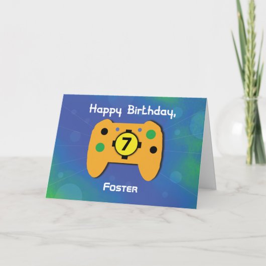 Aangepaste naam 7 jaar oude 'Birthday Gamer Contro Kaart (Voorkant)