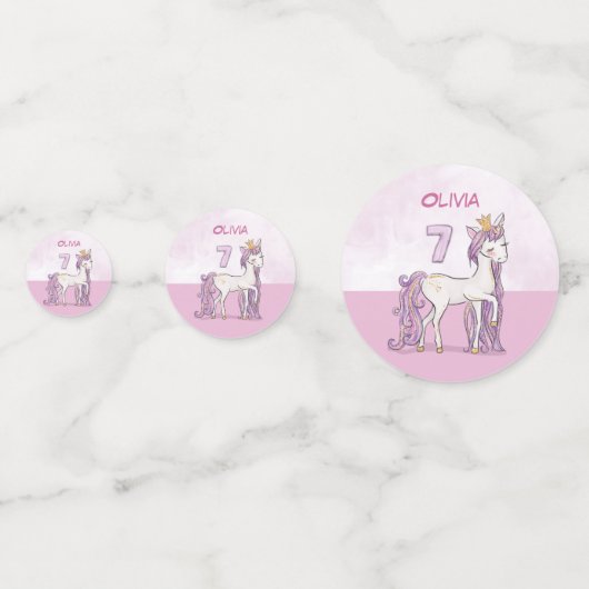 Aangepaste naam 7e verjaardag Roze paard met kroon Confetti (Voorkanten)
