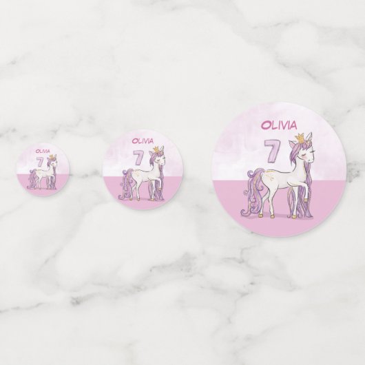 Aangepaste naam 7e verjaardag Roze paard met kroon Confetti (Achterkanten)