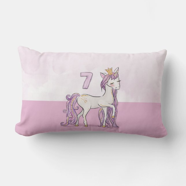 Aangepaste naam 7e verjaardag Roze paard met kroon Kussen (Voorkant)