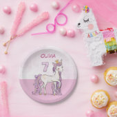 Aangepaste naam 7e verjaardag Roze paard met kroon Papieren Bordje (Feest)