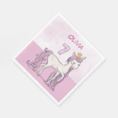 Aangepaste naam 7e verjaardag Roze paard met kroon Servet (Hoek)
