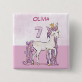 Aangepaste naam 7e verjaardag Roze paard met kroon Vierkante Button 5,1 Cm (Voorkant)