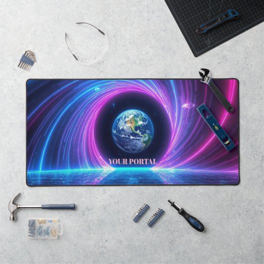 Aangepaste Naam 80s Retro Neon Planeet Portaal Bureaumat (Werkstation)