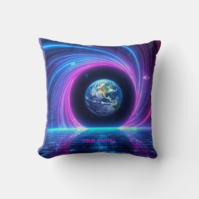 Aangepaste Naam 80s Retro Neon Planeet Portaal  Kussen (Voorkant)
