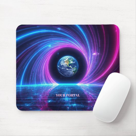 Aangepaste Naam 80s Retro Neon Planeet Portaal Muismat (Met muis)