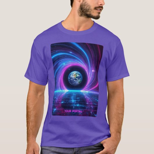Aangepaste Naam 80s Retro Neon Planeet Portaal T-shirt (Voorkant)