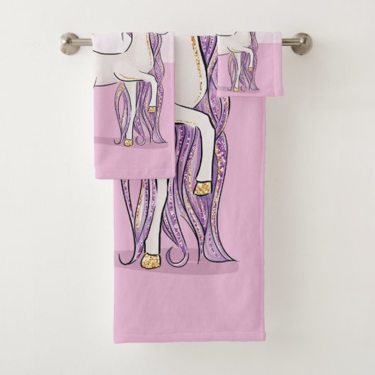 Aangepaste naam 8e verjaardag Roze paard met kroon Bad Handdoek (Insitu)