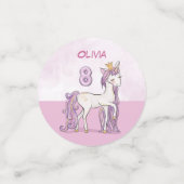Aangepaste naam 8e verjaardag Roze paard met kroon Confetti (Kleine voorkant)