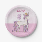 Aangepaste naam 8e verjaardag Roze paard met kroon Papieren Bordje (Voorkant)