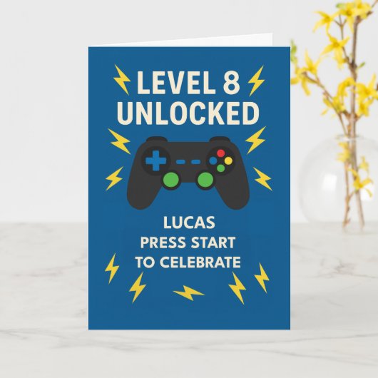 Aangepaste Naam 8e Verjaardag Spel Controller Leef Kaart (Gele Bloem)