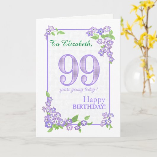 Aangepaste naam 99th Birthday met Phlox Flowers Ca Kaart (Gele Bloem)