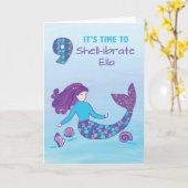 Aangepaste naam 9e verjaardag Sparkly Look Zeemeer Kaart (Gele Bloem)