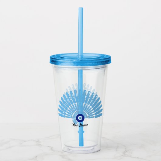 Aangepaste naam aambeeld Oogzomervakantie Blauw Acryl Drinkbeker (Voorkant)