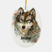Aangepaste naam aangepaste grijze wolf keramisch ornament (Voorkant)