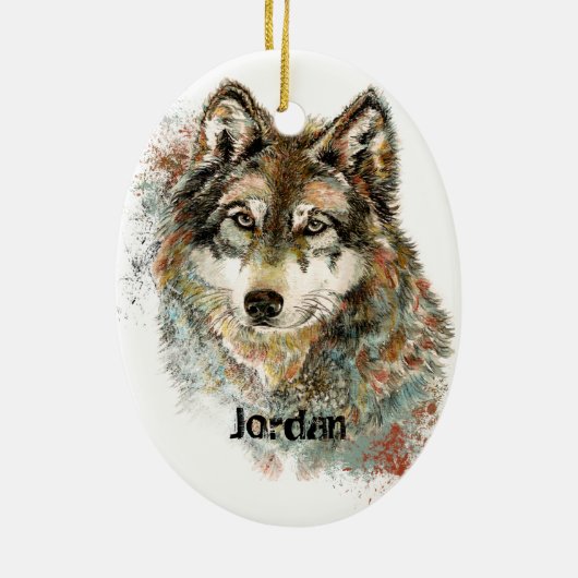 Aangepaste naam aangepaste grijze wolf keramisch ornament (Achterkant)