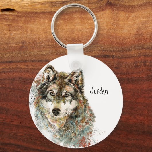 Aangepaste naam aangepaste grijze wolf sleutelhanger (Voorkant)