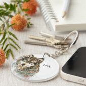 Aangepaste naam aangepaste grijze wolf sleutelhanger (Voorkant Rechts)