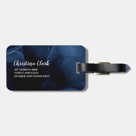Aangepaste naam Aangepaste marine Blue Modern Luxu Bagagelabel (Achterkant horizontaal)