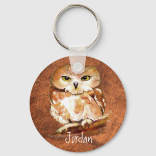 Aangepaste naam Aangepaste Waterverf Owl Bird Sleutelhanger