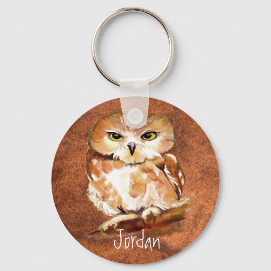 Aangepaste naam Aangepaste Waterverf Owl Bird Sleutelhanger (Voorkant)