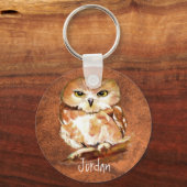 Aangepaste naam Aangepaste Waterverf Owl Bird Sleutelhanger (Voorkant)