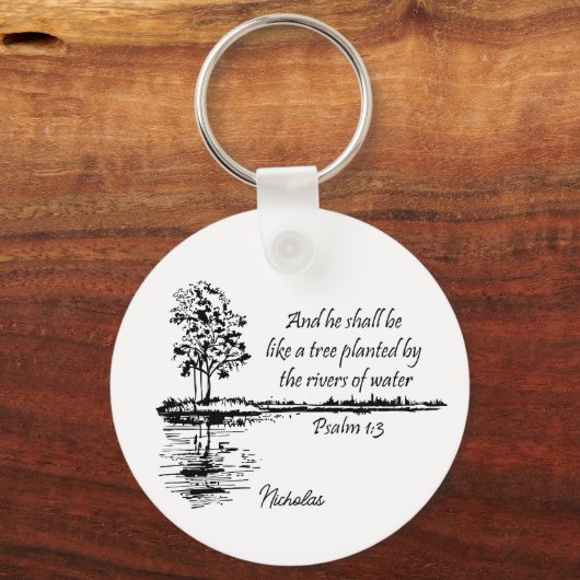 Aangepaste naam Aanmoedigende Schrift Psalm 1:3  Sleutelhanger (Achterkant)