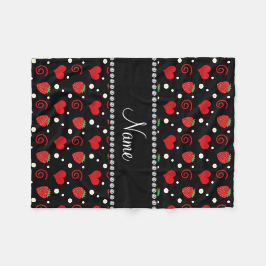 Aangepaste naam aardbeienbloemen zwenken fleece deken (Voorkant (Horizontaal))