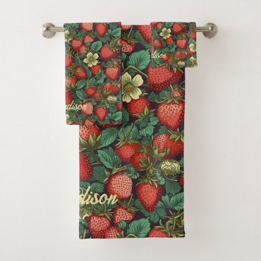 Aangepaste naam aardbeienpatroon bad handdoek (Insitu)
