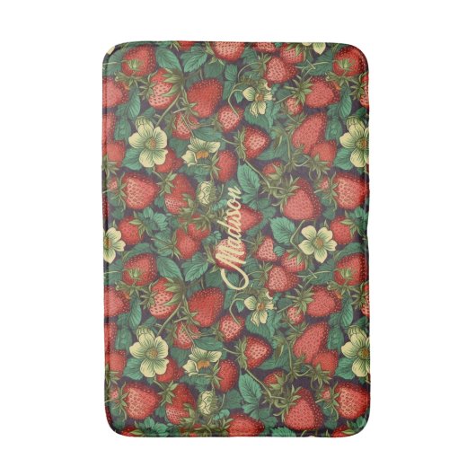 Aangepaste naam aardbeienpatroon badmat (Voorkant Verticaal)