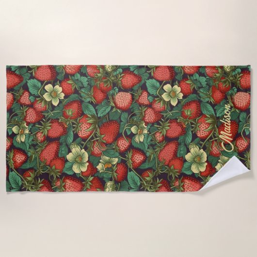 Aangepaste naam aardbeienpatroon strandlaken (Voorkant)