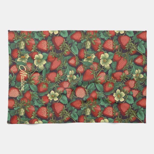 Aangepaste naam aardbeienpatroon theedoek (Horizontaal)