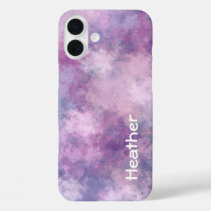 Aangepaste Naam Abstract Blauw, Lila en Roze iPhone 16 Plus Hoesje