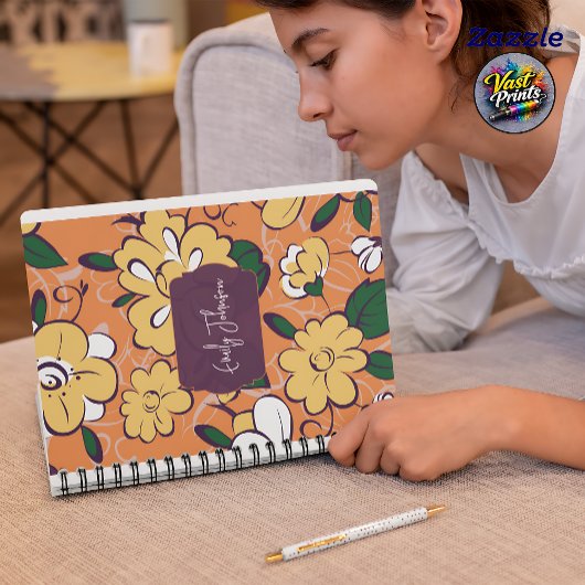 Aangepaste naam Abstract bloem Oranje Wit Notitieboek