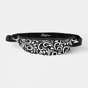 Aangepaste naam Abstract bloemmotief Elegant Zwart Heuptasje