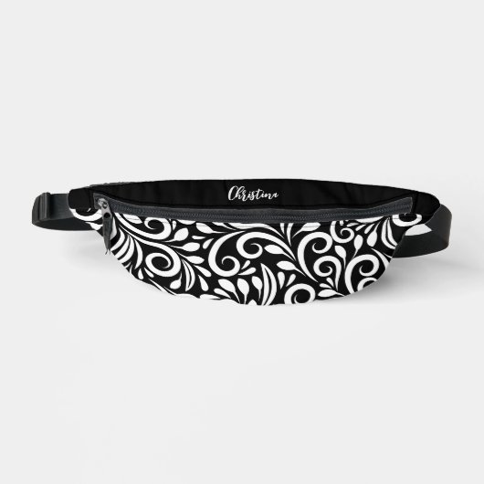 Aangepaste naam Abstract bloemmotief Elegant Zwart Heuptasje (Voorkant)
