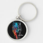 Aangepaste naam Abstract gestileerd wolfshoofd Sleutelhanger (Voorkant)