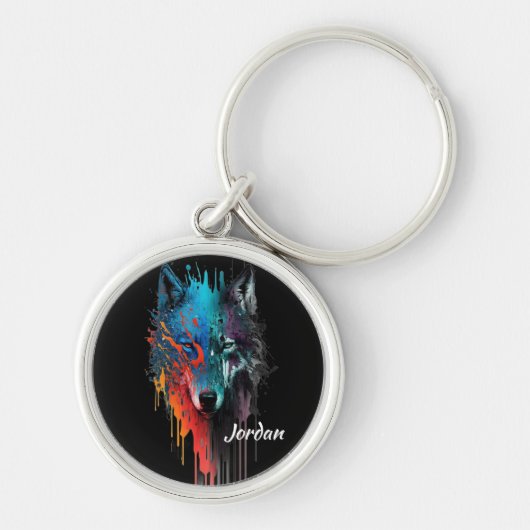 Aangepaste naam Abstract gestileerd wolfshoofd Sleutelhanger (Voorkant)