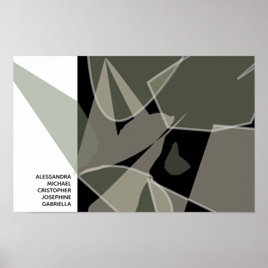 Aangepaste Naam Abstract Neutraal Zwart Wit Groen Poster (Voorkant)