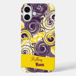 Aangepaste naam Abstract Paars Geel Rollende Golf iPhone 16 Plus Hoesje